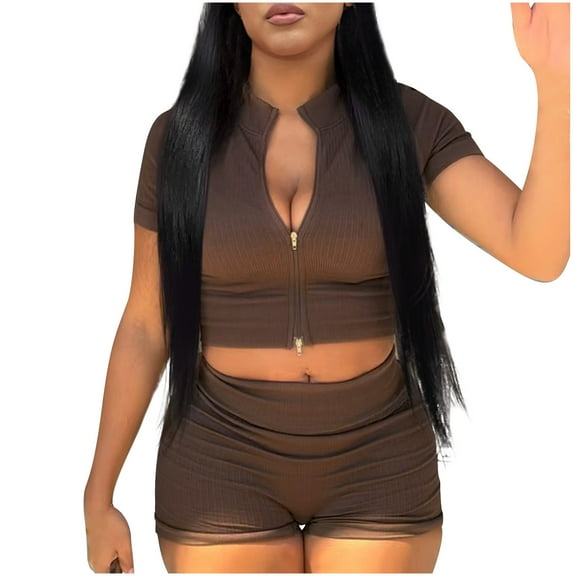 Travel Outfits for Women Women Clothing Sets Outfits Clothing Set Female V-Neck Sleeveless Tops Pants Sets Cargo Pant Style S_648 Women's Tracksuits Coffee XS