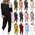 thumbnail image 1 of Travel Outfits for Women 2 Piece Sets Long Sleeve Crewneck Tops Drawstring Elastic Hems Jogger Pants Winter Matching Track Suits with Pockets, 1 of 9