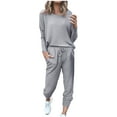 thumbnail image 1 of Travel Outfits for Women 2 Piece Sets Long Sleeve Crewneck Tops Drawstring Elastic Hems Jogger Pants Winter Matching Track Suits with Pockets, 1 of 9