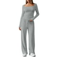 thumbnail image 1 of Travel Outfits for Women 2 Piece Sets Square Neck Long Sleeve Tops and Pants Casual Y2K Outfits Matching Tracksuit Leisure Wear Sets, 1 of 9