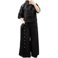 thumbnail image 1 of Travel Outfits for Women New Womens Spring and Summer Casual Round Neck Short Sleeved Tops Wide Leg Pants Solid Color Pocket Pants Set Black 3XL, 1 of 7