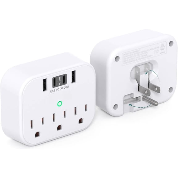 Travel Outlet Extender with Foldable Plug -  Cruise Approved Power Strip, 20W  C Power Delivery, 3 Outlets 4  Foldable Plug  for Travel Essentials Cruise  Have