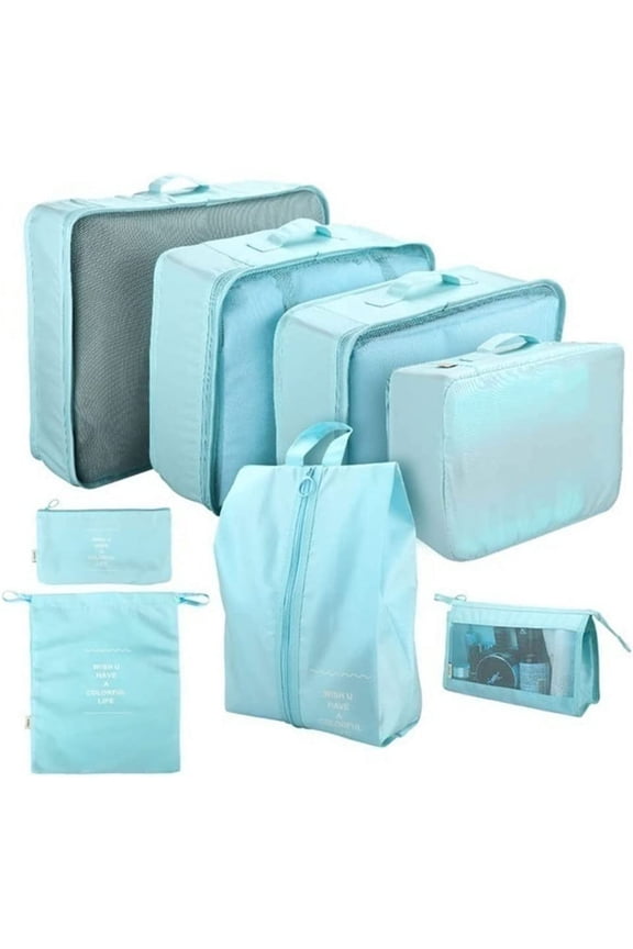 Travel Packaging Cube,8-piece set of travel cube, Foldable luggage Storage Bag, lightweight luggage Storage Bag (Light Blue)