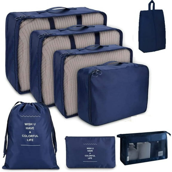 Travel Packaging Cube,8-piece set of travel cube, Foldable luggage Storage Bag, lightweight luggage Storage Bag (Navy)