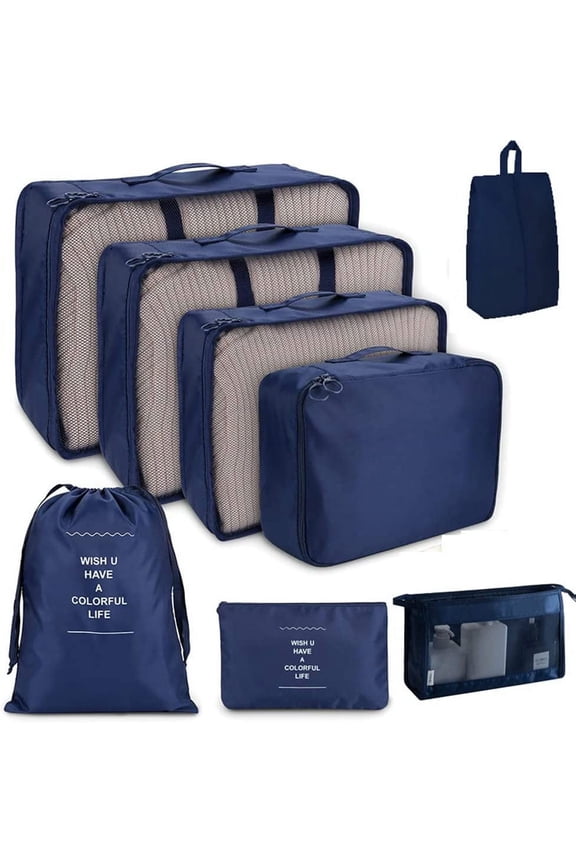 Travel Packaging Cube,8-piece set of travel cube, Foldable luggage Storage Bag, lightweight luggage Storage Bag (Navy)