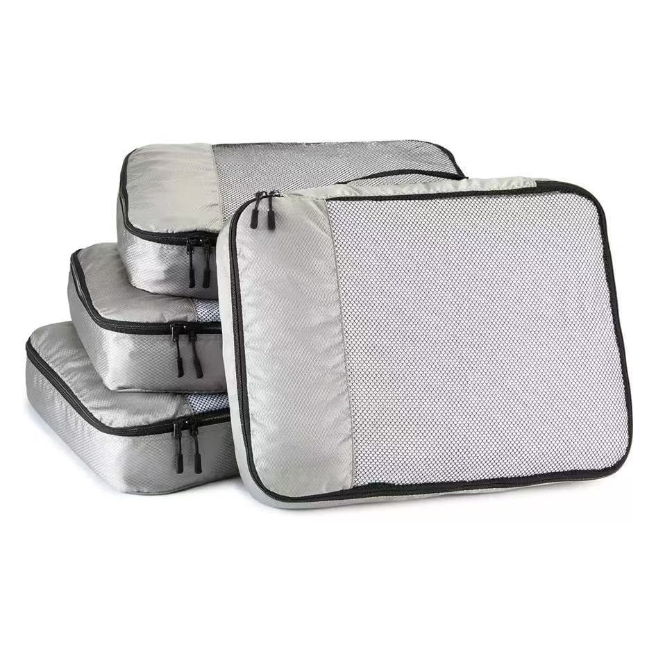 Travel Packing Cube with Zipper Mesh Fabric Diamond-Patterned Oxford Cloth Four-Piece Set