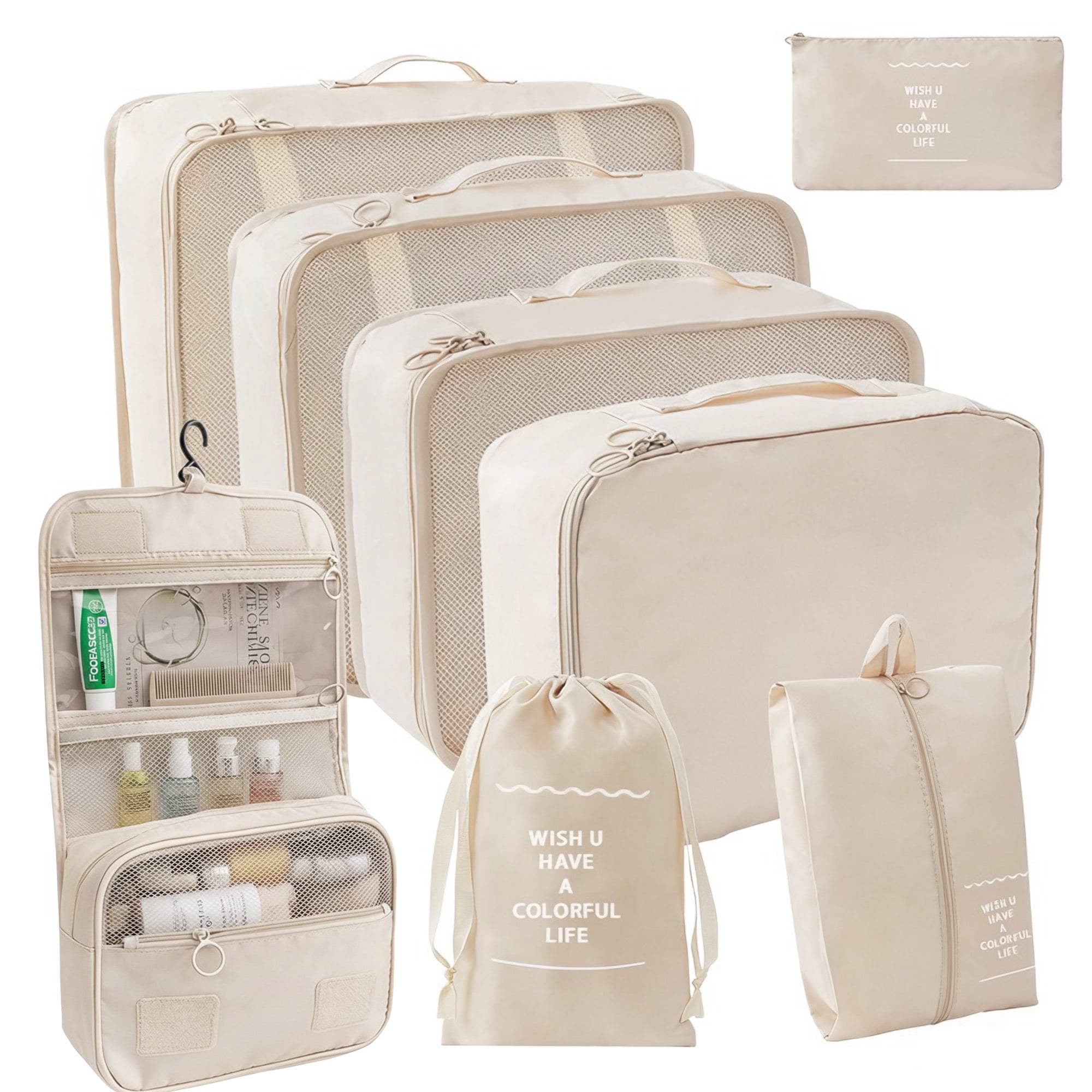 Travel Packing Cubes 7-Piece Set Luggage Organizer Bags for Suitcases Carry-Ons Lightweight Durable
