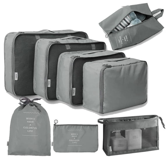 Travel Packing Cubes 8-Piece Set Foldable Lightweight Luggage Storage Bags with Handles, Versatile Tote Bag for Closet Organizers and Storage, Moving Gray
