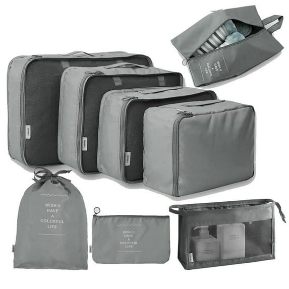 Travel Packing Cubes 8 Piece Set, Foldable Lightweight Luggage Storage Bags With Multiple Sizes, Mesh Pouch, Drawstring Bag, And Multi-Compartment Organizers To Maximize Suitcase
