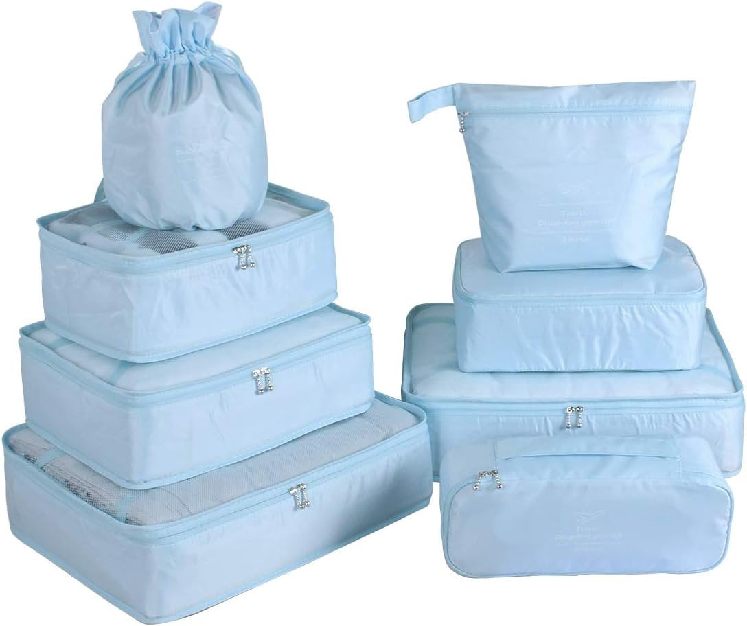 Travel Packing Cubes 8 count Set, Luggage Packing Organizers with Shoe Bag and Toiletry Bag