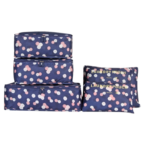 Travel Packing Cubes Navy Blue Floral 6 Piece Set Water Resistant Dustproof Storage Bags For Travel