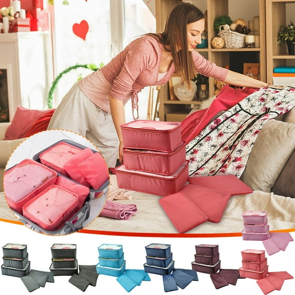 Travel Packing Cubes Set, 6 Piece Organizer with Mesh Panels & Double Zippers, Non-wrinkle Compression for Clothes, Space-saving Foldable Design for Suitcase & Backpack Organization