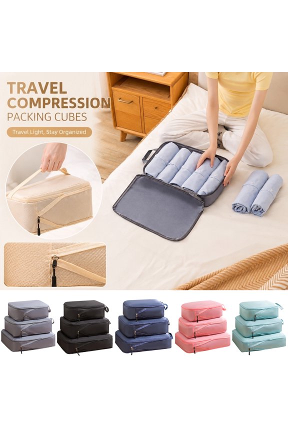 Travel Packing Organizers, Compression Packing Cubes for Travel, Packing Bags for Travel, Luggage Organizer Bags Set, 3-Piece Beige Lightweight Expandable Clothing Storage
