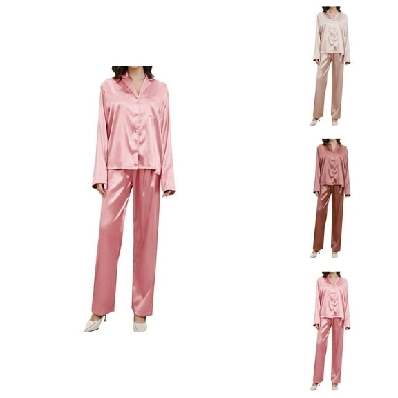 Travel Pajamas – 2 Piece Comfy Lounge Set Women's Pajama Set Silk Pajama Set 2 Piece Satin Pajama Long Sleeve Button Down Casual Suit With Pants