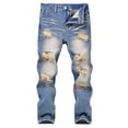 thumbnail image 1 of Travel Pants,Boys Distressed Denim Pants Autumn Winter Fashion Casual Streetwear Trousers With Knee,Sweatpants,5-6 Years,Z07 Light Blue, 1 of 9