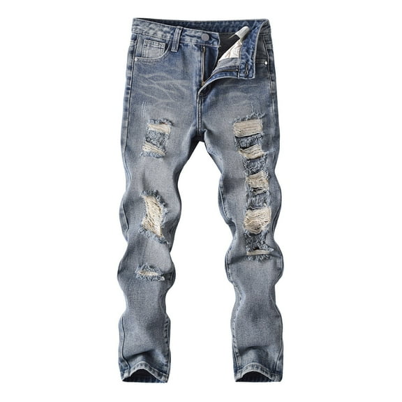 Travel Pants,Boys Distressed Jeans High Street Fashion Casual Long Pants Stretch Denim Trousers,Sweatpants,13-14 Years,Z06 Light Blue