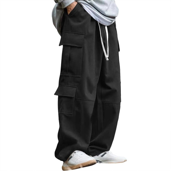 Travel Pants Mens Stretch Regular Fit Water Resistant Cargo Pants Parachute Hiking Pants with Pockets Nylon Baggy Trousers