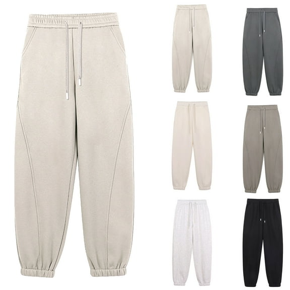 Travel Pants Sweatpants for Women with Pockets-Womens Joggers Ndbuld Leisure And Thick Sports Ankle Sweatpants Beige 2XL