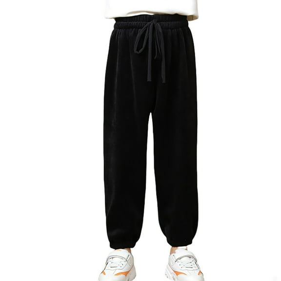 Travel Pants,Winter Toddler Girls Pants Lined Thickened Warm Loose Fit Wide Leg Trousers Soft Comfortable Casual,Sweatpants,8-9 Years,Z01 Black