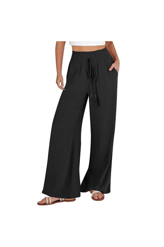 Travel Pants Women,Women Classic Fall Plus Size Wide Legged Trouser Ladies Breathable Travel Hi Waist Solid Loose Fitting Flairy Linen Trouser,Hiking Pants Women(Size：M)