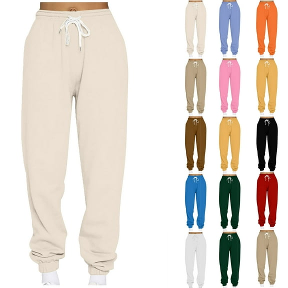 Travel Pants Womens Sweatpants 2025 Ndbuld Women's Casual Loose Sports Sweatpants Ankle Trousers Gradient Fleece Pants Beige S