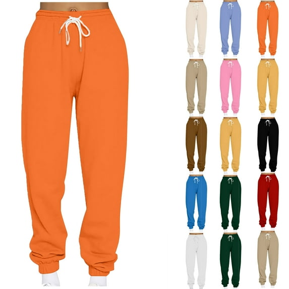 Travel Pants Womens Sweatpants 2025 Ndbuld Women's Casual Loose Sports Sweatpants Ankle Trousers Gradient Fleece Pants Orange 2XL