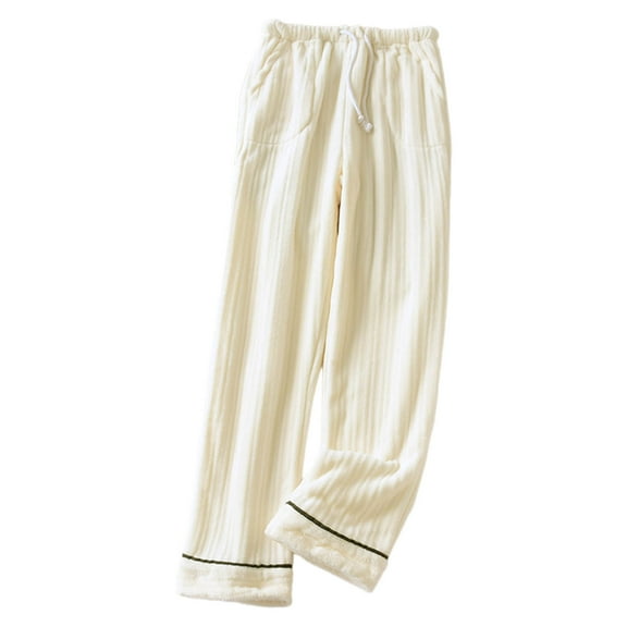 Travel Pants Womens Wide Leg Sweatpants High Waisted Baggy Lounge Pants Ndbuld Women's Casual Thick Warm Flannel Plus Fleece Large Size Home Pants Beige M
