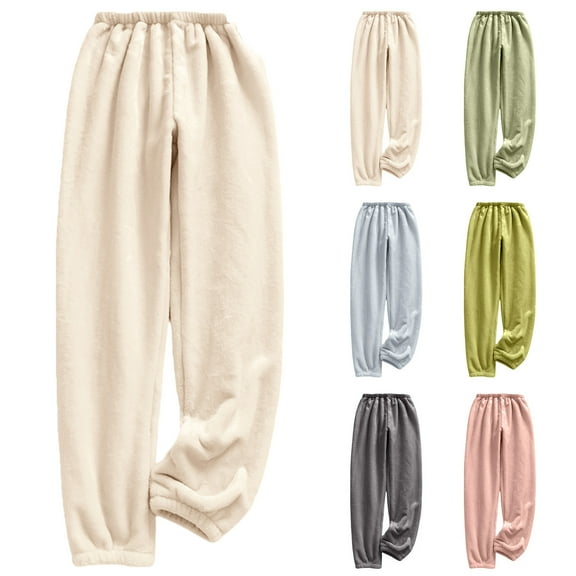 Travel Pants Womens Wide Leg Sweatpants High Waisted Baggy Lounge Pants Ndbuld Women's Fall And Winter Thick And Warm Corn Grain Flannel Bundle Pants With Pockets For Couples Pants Beige L