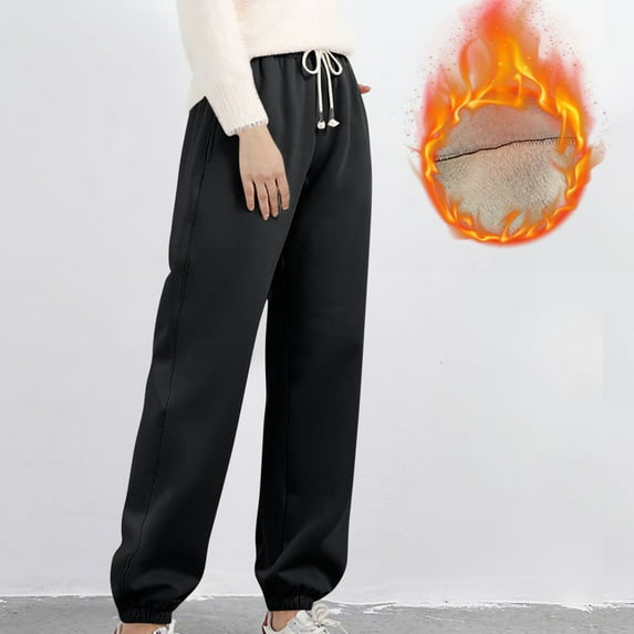 Travel Pants Womens Yoga Pants Ndbuld Womens Fashionable Solid Color Fleece Casual Home Elastic Waist Pajamas Pants Black 5XL