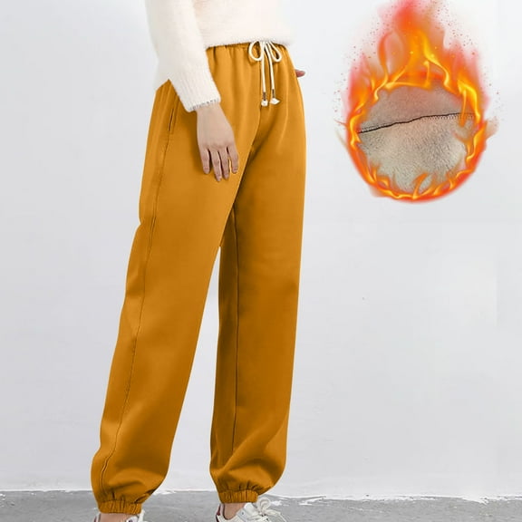 Travel Pants Womens Yoga Pants Ndbuld Womens Fashionable Solid Color Fleece Casual Home Elastic Waist Pajamas Pants Orange 2XL