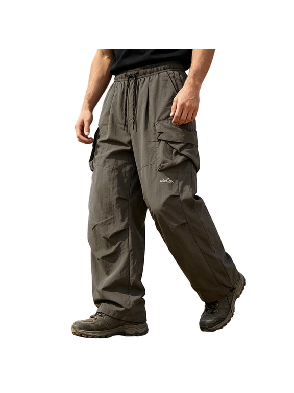 Travel Pants for Men Long Relaxed Fit Water Resistant Cargo Pants Elastic Waist Baggy Pants for All Seasons