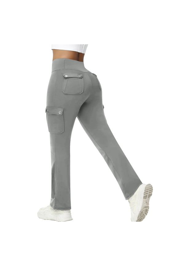 Travel Pants for Women Sevevn Solid Elastic Waist Pocket Cropped Pants Casual Stretchy Stylish Pants For Spring Summer Women's Clothing Gray M