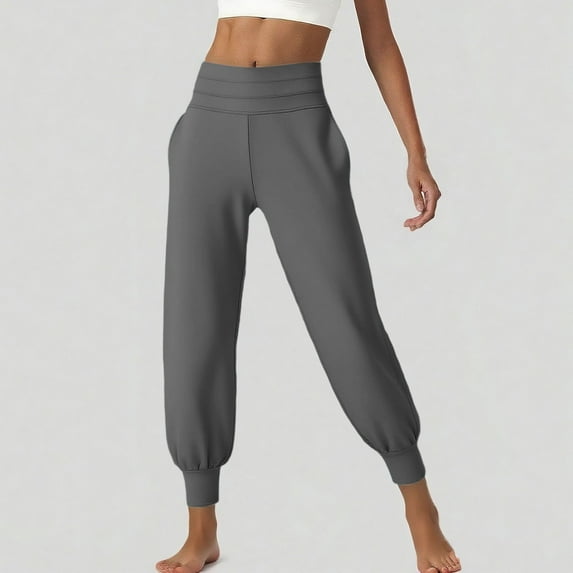 Travel Pants for Women Sevevn Solid Elastic Waist Pocket Cropped Pants Casual Stretchy Stylish Pants For Spring Summer Women's Clothing Gray XL