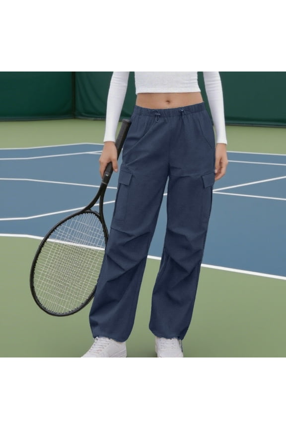 Travel Pants for Women Sevevn Women Elastic Waisted Parachute Hiking Pants With Pockets Lightweight Baggy Pants With Pockets Navy XXL