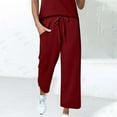 thumbnail image 1 of Travel Pants for Women Sevevn Women Fashion Solid Color Elastic Waist Sports Casual Pants With Side Pockets Wine S, 1 of 8