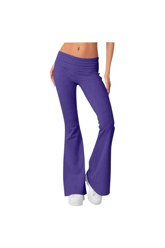 Travel Pants for Women Sevevn Women Solid Color Elastic Waisted Sports Casual Pants Long Pants Purple S