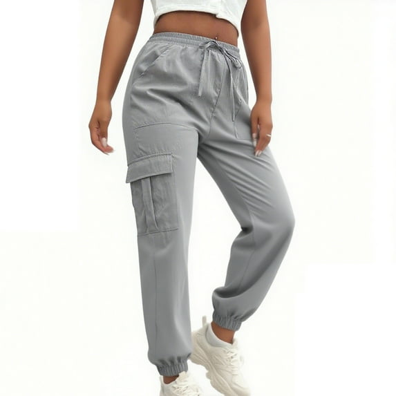Travel Pants for Women Sevevn Women Solid Color Lightweight Joggers Dry Summer Hiking Pants With Pockets Gray S