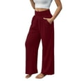 thumbnail image 1 of Travel Pants for Women Sevevn Womens Solid Color Casual Sports With Pockets Loose Straight Wide-leg Pants Yoga Pants Red L, 1 of 8
