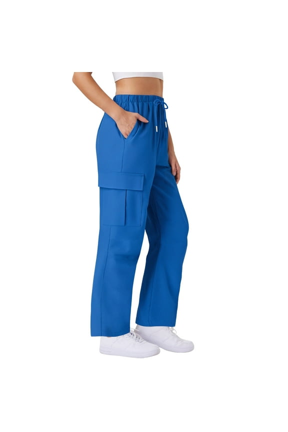 Travel Pants for Women Sevevn Womens Solid Color Elastic High Waist Drawstring Quickdrying Trousers Multi-pocket Casual Sports Pants Blue S