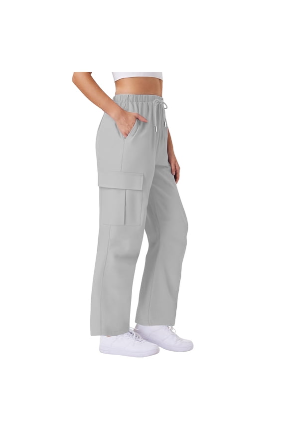 Travel Pants for Women Sevevn Womens Solid Color Elastic High Waist Drawstring Quickdrying Trousers Multi-pocket Casual Sports Pants Gray L