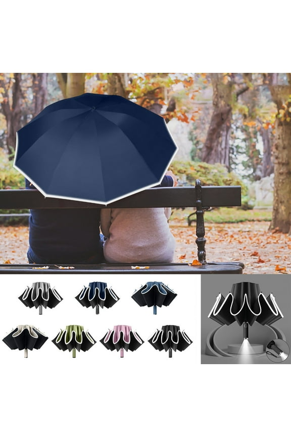 Travel Parasol Umbrella Reverse Reflective LED Light Auto Open Close Clear Canopy Windproof Compact UV 13in for Men Women by MPOISVA