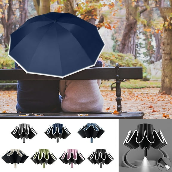 Travel Parasol Umbrella Reverse Reflective LED Light Auto Open Close Clear Canopy Windproof Compact UV 13in for Men Women by MPOISVA