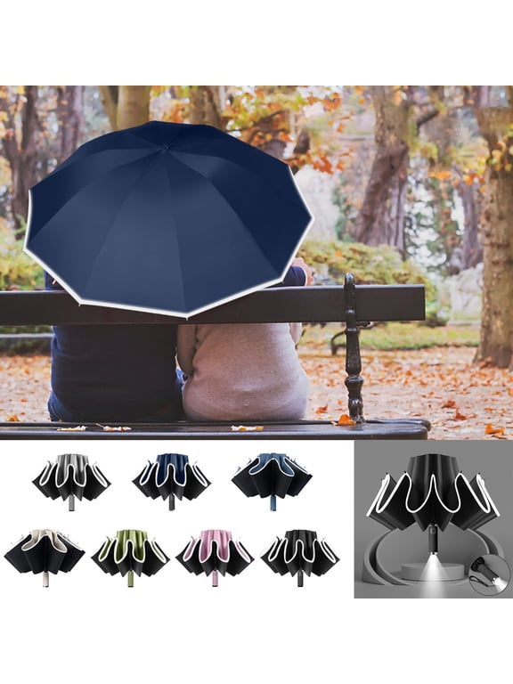 Travel Parasol Umbrella Reverse Reflective LED Light Auto Open Close Clear Canopy Windproof Compact UV 13in for Men Women by MPOISVA