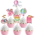thumbnail image 1 of Travel Party Cupcake Toppers 24pcs Pink Let the Adventure Begin Cupcake Picks Travel Theme Birthday Party Supply Travel Around The World Cupcake Decorations for Bon Voyage Adventure Birthday, 1 of 6