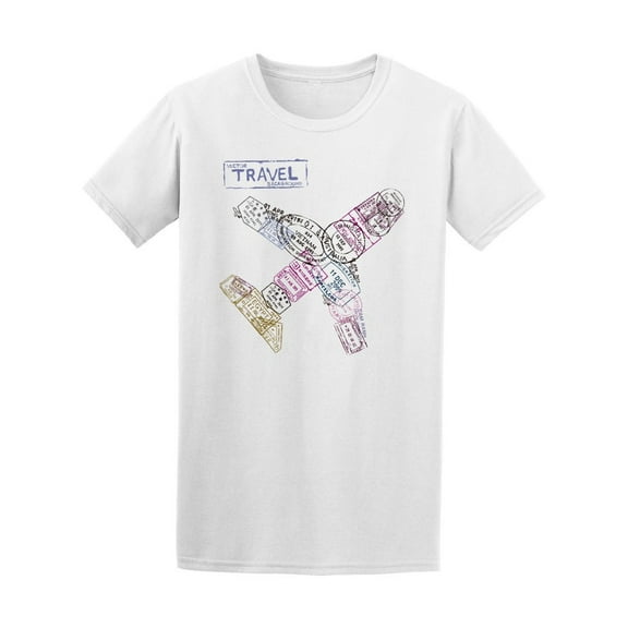 Travel Passport Stamps Airplane T-Shirt Men -Image by Shutterstock, Male Medium