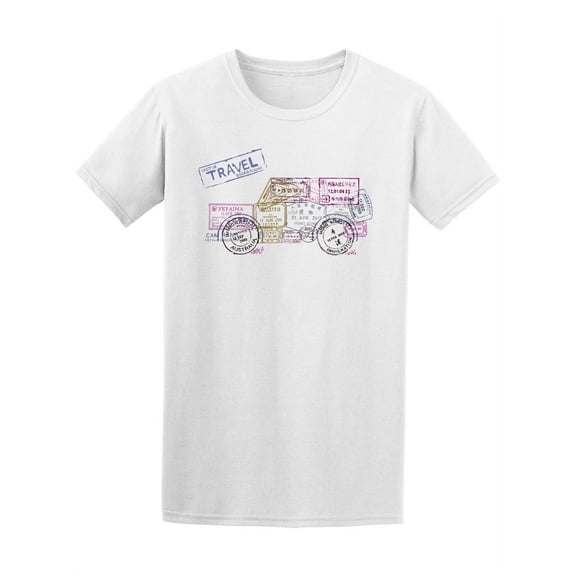 Travel Passport Stamps In Car T-Shirt Men -Image by Shutterstock, Male 4X-Large