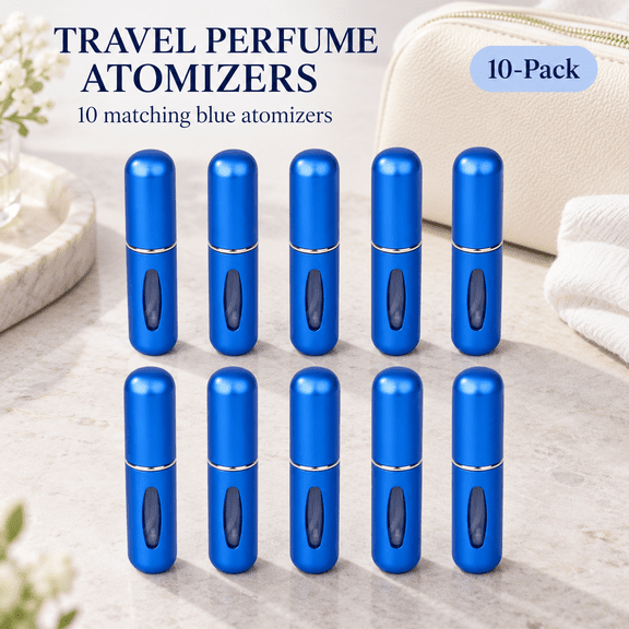 Travel Perfume Atomizer Bottles with Viewing Window, 10 Pack, 5 Color Options