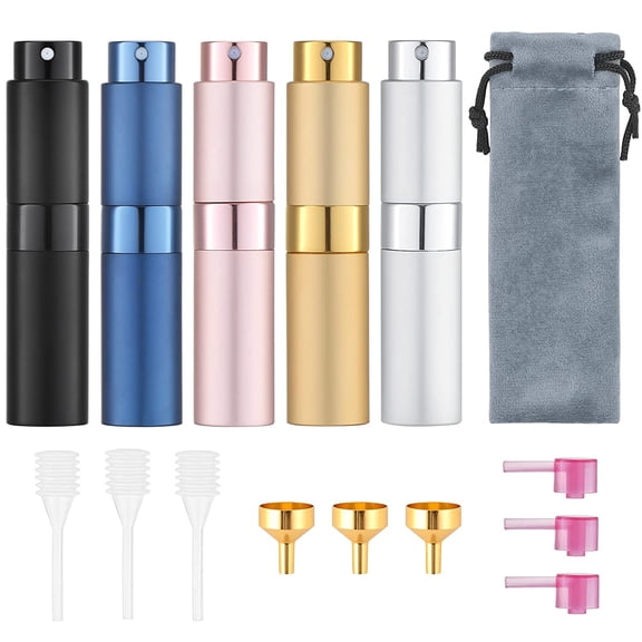Travel Perfume Atomizer Refillable 8ml (5 PCS), Travel Cologne Sprayer Mini, Perfume Bottle Empty Small (5 Colors)