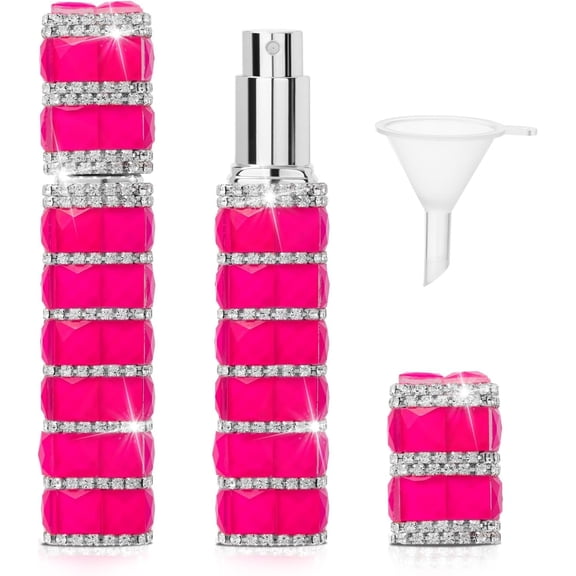 Travel Perfume Atomizer Refillable Bottle, 12ml Rhinestone Mini Perfume Bottles Empty Refillable Travel Atomizer Sprayer with Funnel (1Pc-HotPink)