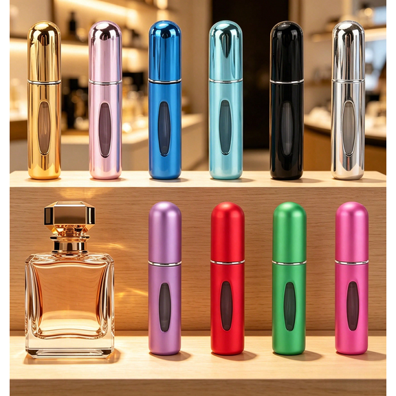 Travel Perfume Atomizer Set, 10Pcs 5ml Refillable Empty Spray Bottles, Multicolor Portable Scent Pump Case for Travel & Outgoing